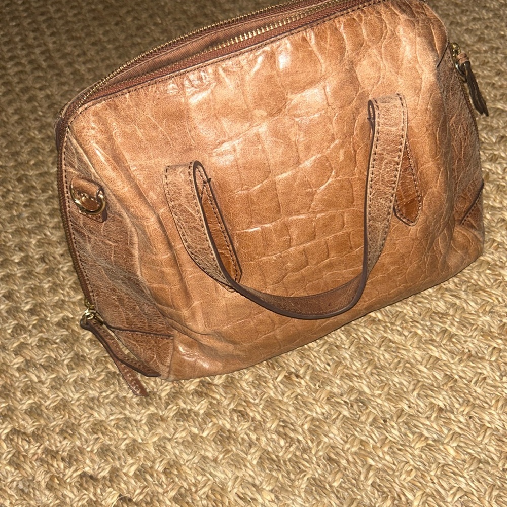 Fossil Tan Leather Crocodile Small Duffle Bag
